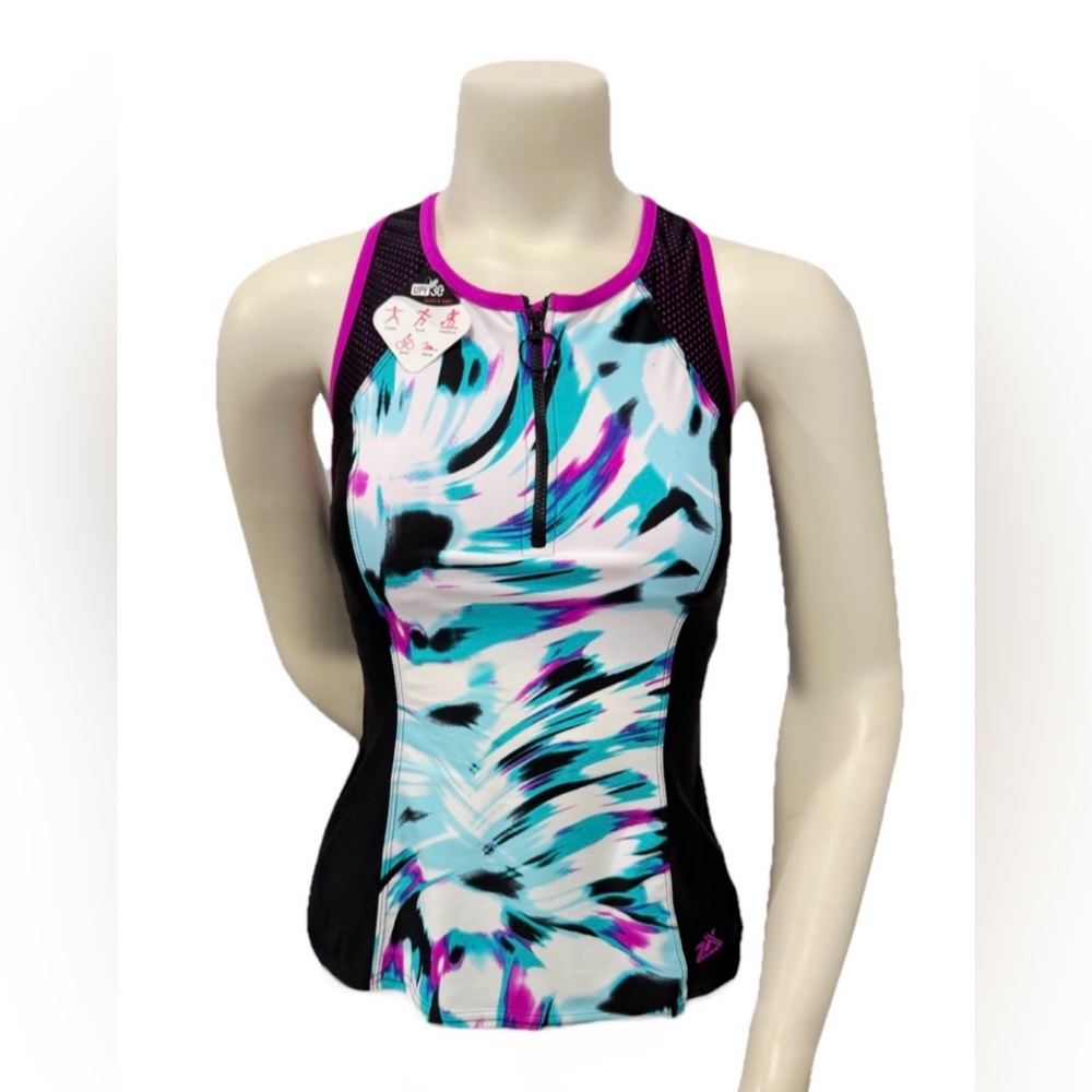 ZeroXposure Women’s Triathlon Tank Top Small UPF 30+ Zip Front Multisport NWT